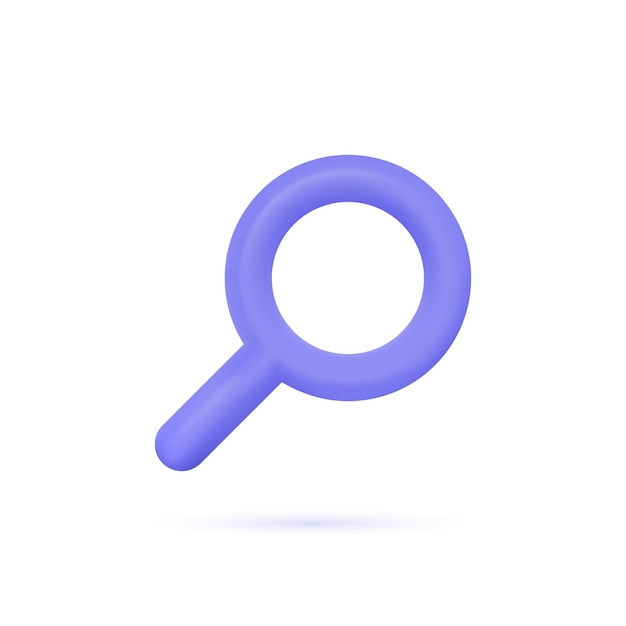 3d magnifying glass icon in minimalistic cartoon style purple is an optical tool for finding details