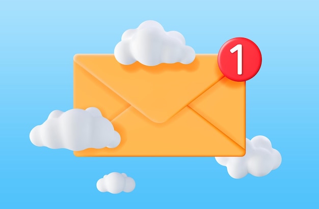 3D Mail Envelope in Clouds with Notification