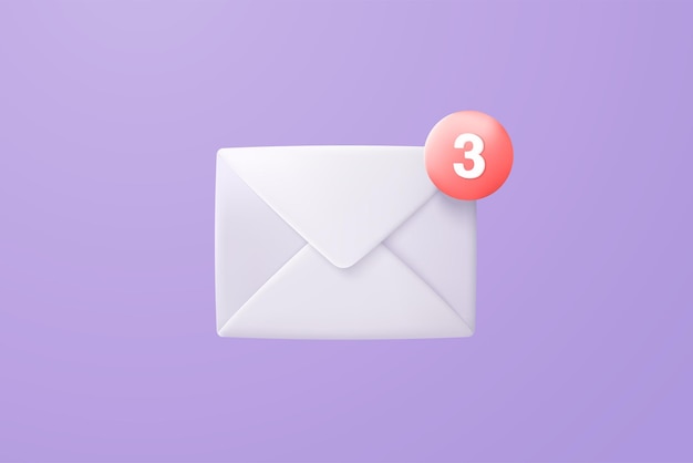 3d mail envelope icon with notification new message on purple background Minimal email letter with notification red bubble unread icon message concept 3d vector render isolated pastel background