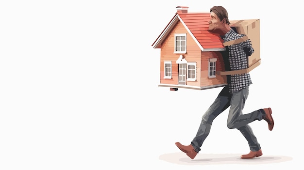 Vector 3d man carrying house handdrawn vector