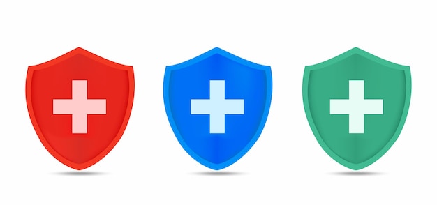 3d Medical shield protection symbol antibacterial in red blue and green