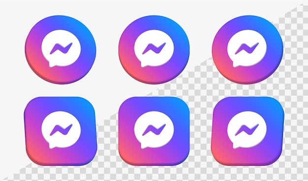 3d messenger logo icon in circle and square frames for social media icons network platforms logos