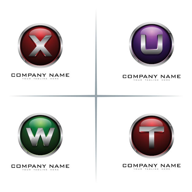 3D Metallic Chrome Circle Letter Logo Design Set