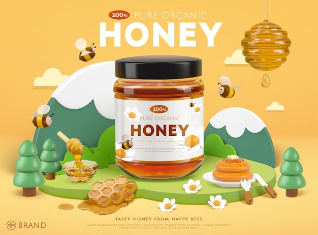 3D miniature honey ad template