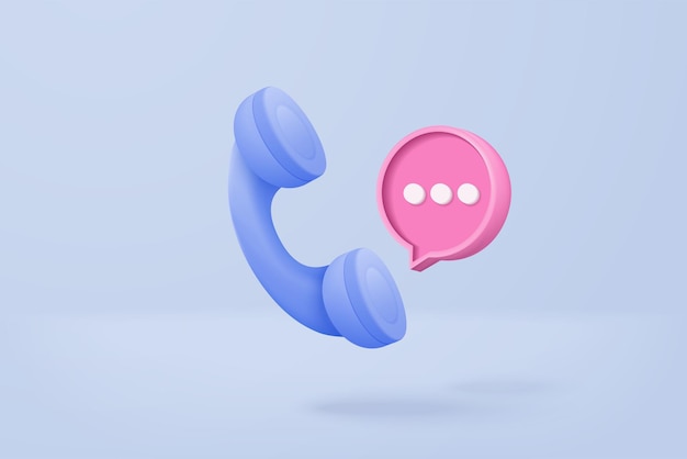 3d minimal call phone and bubble talk on blue background Talking with service support hotline and call center icon concept 3d vector render telephone for contact customer on isolated background