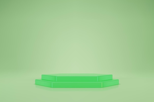 3D minimal scene with green hexahedral podium on pastel background