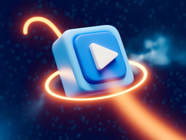 3d Minimal style for the interface of applications Play Social media video media player button