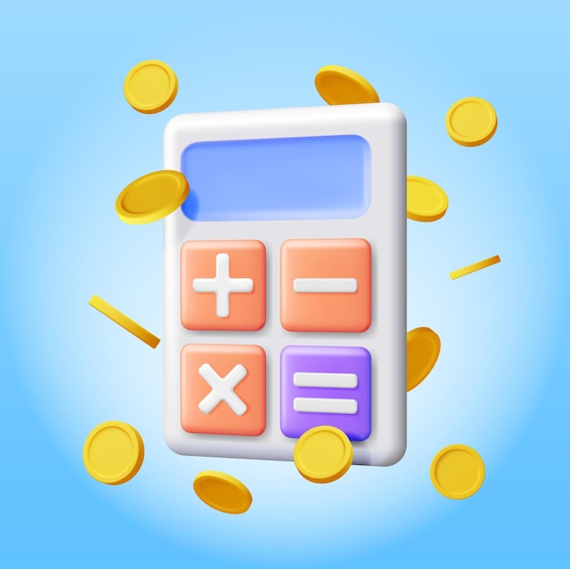 3D Modern Calculator with Golden Coins