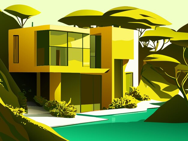 Vector 3d modern house in the sea vector illustration