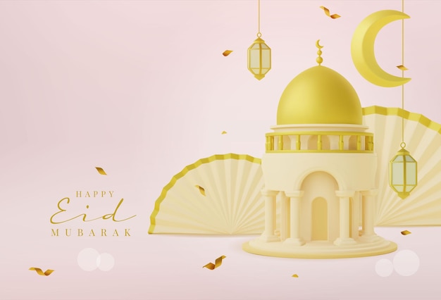 3d modern Islamic banner suitable for Ramadan Eid al Fitr and Eid al Adha