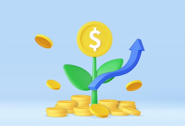 3d money tree plant with coin