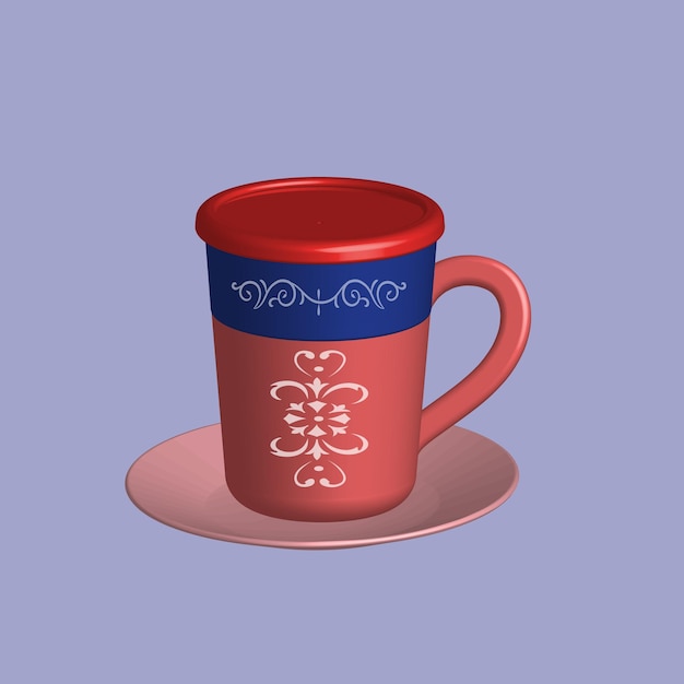 3D Mug with hot tea and milk or cappuccino and latte Realistic americano and espresso drink