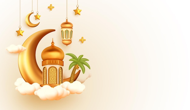 Vector 3d muslim holiday banner template