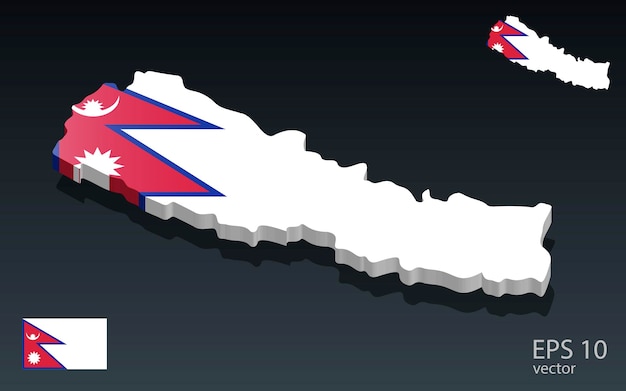 3D Nepal map and flag 3D shape design Independence day concept Perspective view Vector