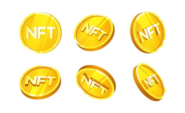 3d NFT coin from a different angle or positions. Cryptocurrency. Blockchain technology. Crypto currency, internet money. Mining, finance, digital money market. Vector sign payment symbo