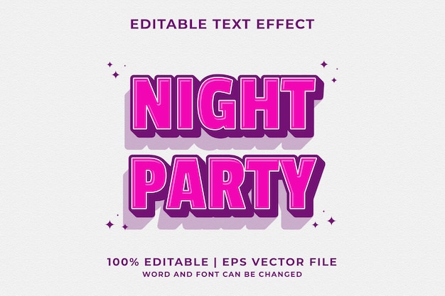 3d Night Party Cartoon Editable Text Effect Premium Vector