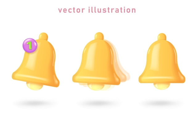 3d notification bell icon set isolated on white background Realistic vector icon