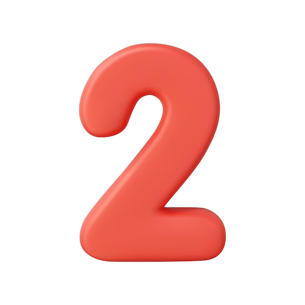 3d Number 2 Two Number sign red color