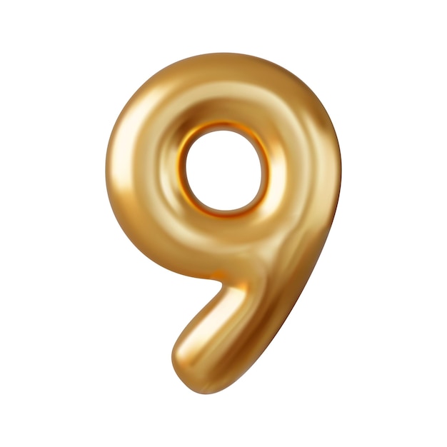 Vector 3d number 9 nine number sign gold color