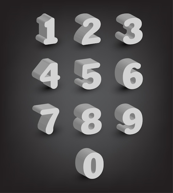 3D numbers set style sign