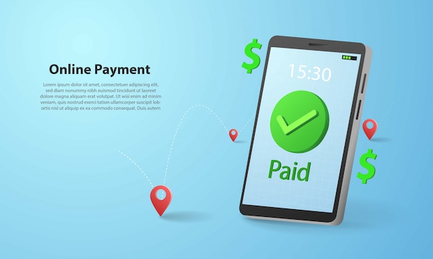 3d online payment illustration with smartphone illustration