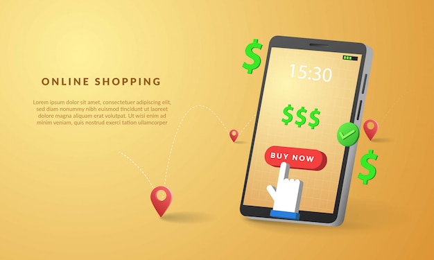 3d online shopping with smartphone illustration