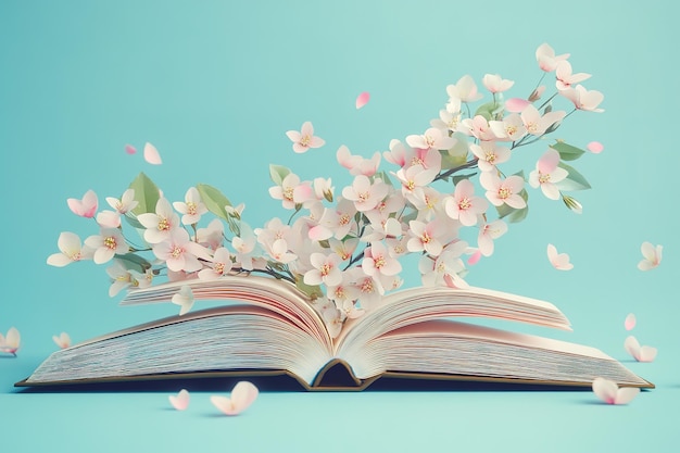 3D open book with flowers coming out light blue background pastel colors in the style of unknown artist white Background ar 32 v 61 Job ID 6112121a5bd44d4e84f7dc245b72d13a