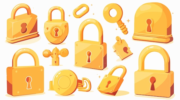 3D Open Lock and Closed Padlock Vector Icons