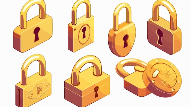 3D Open Lock and Closed Padlock Vector Icons