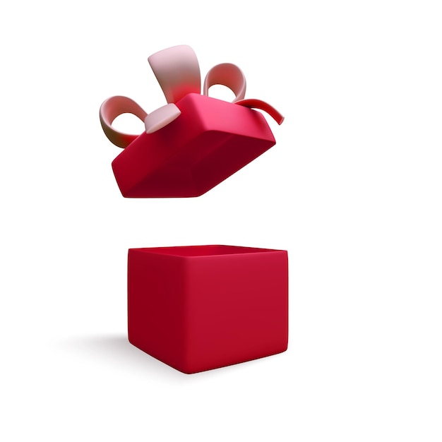 3D open red gift box. Red realistic present or surprise box. Vector illustration