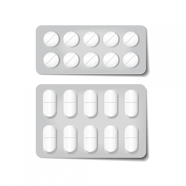 3d packaging for drugs. Painkillers, antibiotics, vitamins and aspirin tablets.