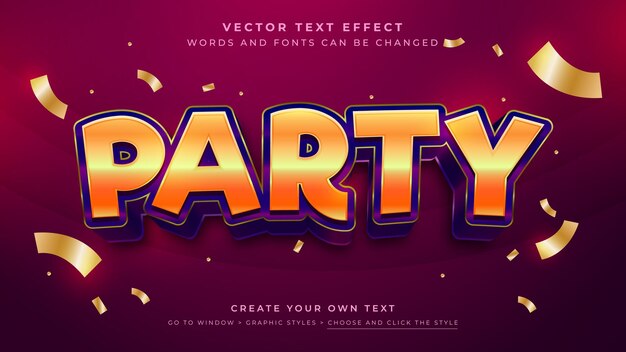 Vector 3d party text effect banner design vector graphic styles