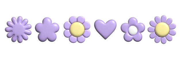 3D pastel flower set with plasticine effect Y2k cute daisy stickers in trendy plastic style