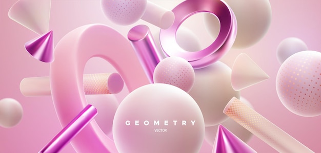 3d pastel magenta geometric shapes cluster Abstract elegant composition