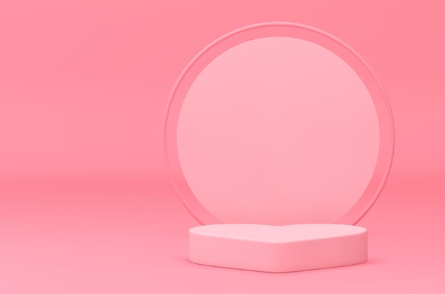 3d pedestal pink heart romantic Valentine holiday celebration basic construction realistic vector