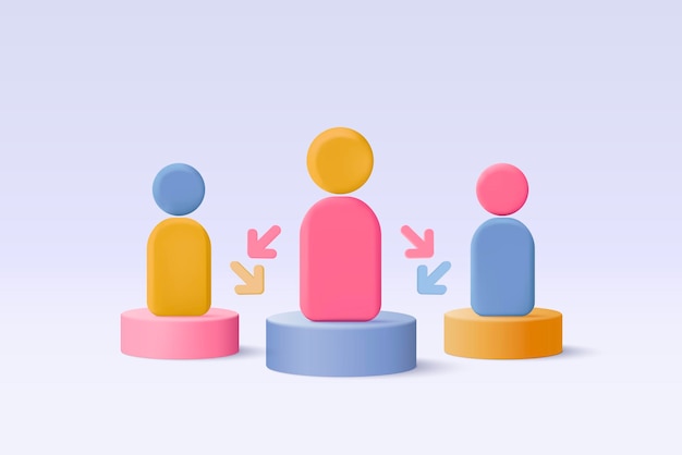 3D people in team leader symbol of teamwork Problemsolving business challenge in leadership connection to people partnership concept 3d teamwork idea icon vector render illustration