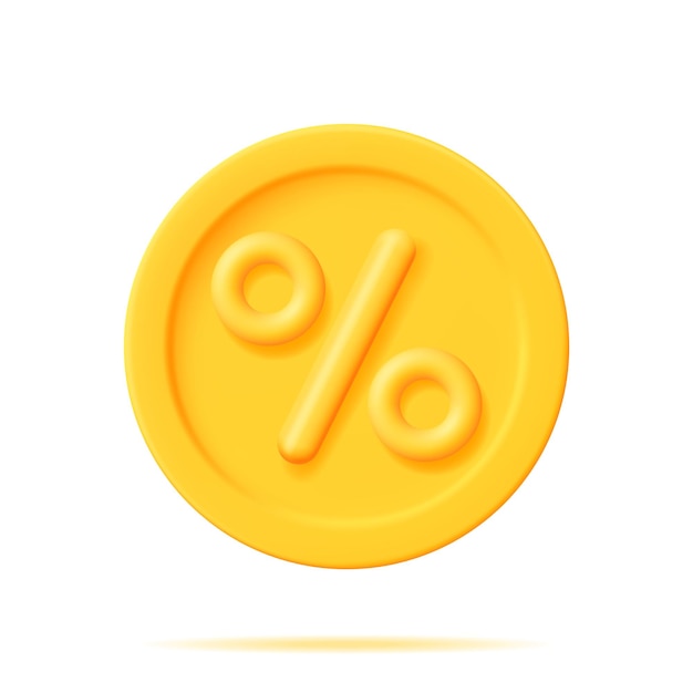 3D Percent Sign in Gold Coin Isolated