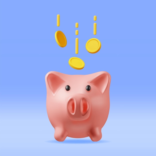 3D Piggy Bank with Coins