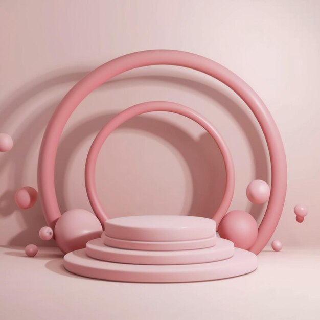 3D pink cylindrical shape which serves as a pedestal or podium and is surrounded by its environs