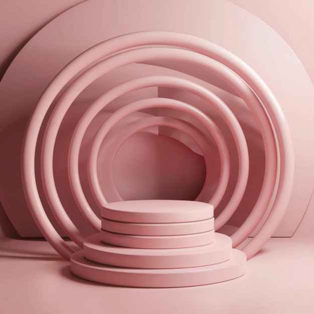 3D pink cylindrical shape which serves as a pedestal or podium and is surrounded by its environs