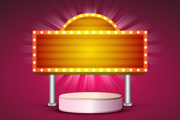 3D pink podium with lamp billboard background