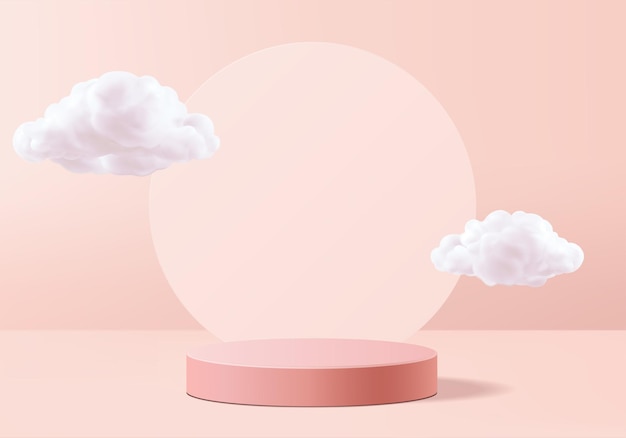 3d pink rendering with podium and cloud white scene