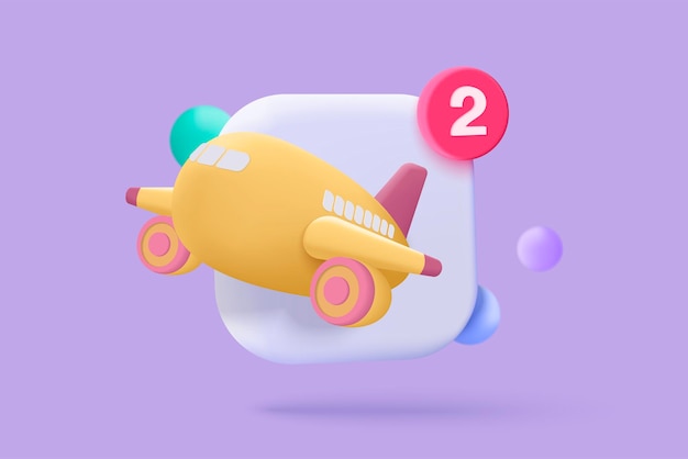 3D plane icon with notification alert speech bubble online social conversation comment push notice cartoon concept airplane app icon chat with social media 3d reminder render vector illustration