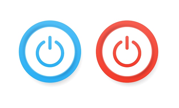 3d power icon with turn on and off button and shut down switch icons in round circle buttons