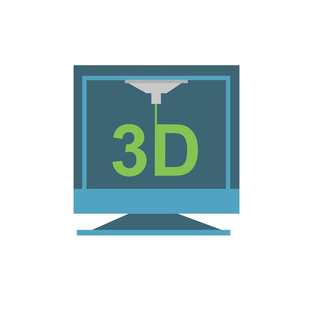 3D Printer in cartoon flat style isolated on white background. Simple vector illustration.