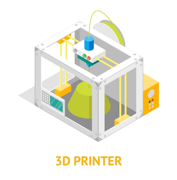 3d Printer Flat Design Style Isometric View Vector