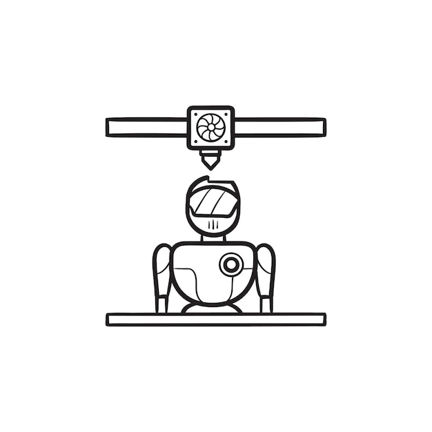 3d printer printing robot hand drawn outline doodle icon. 3d printing and manufacturing, cyborg concept