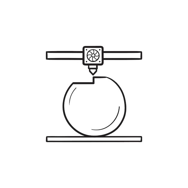 3d printer prints the ball hand drawn outline doodle icon. Additive manufacturing, printing process concept. Vector sketch illustration for print, web, mobile and infographics on white background.