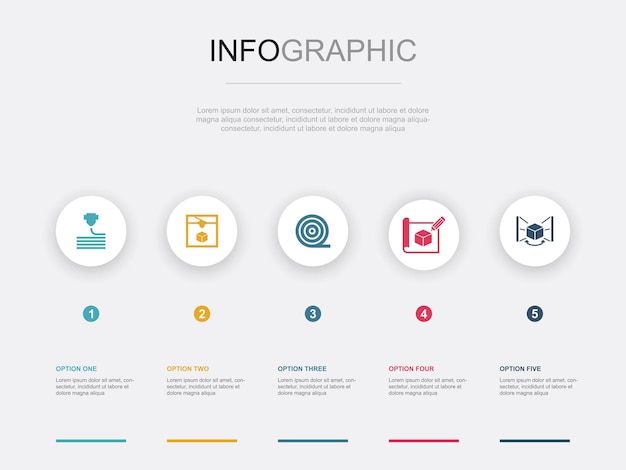 3d printing 3d printer filament prototyping 3d scanner icons Infographic design template Creative concept with 5 steps