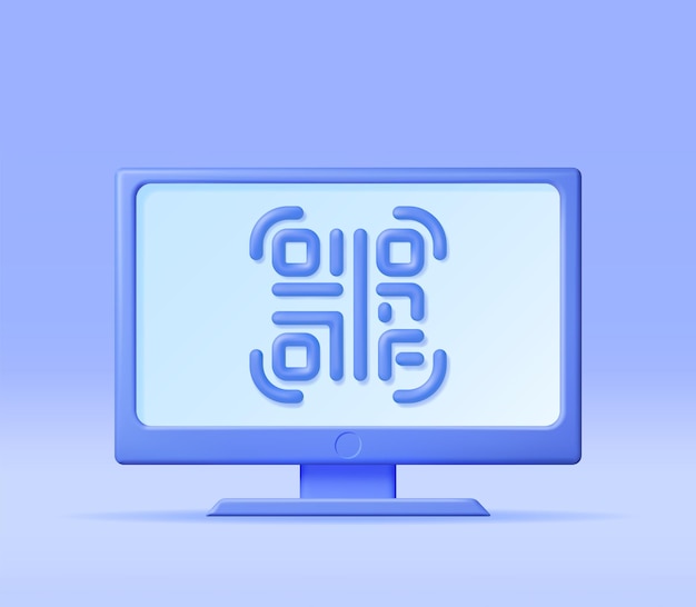 3d QR Code Icon on Computer Screen